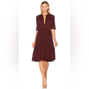 Ulla Johnson Martha Dress In Bordeaux size 2 100% cotton lace eyelet fall